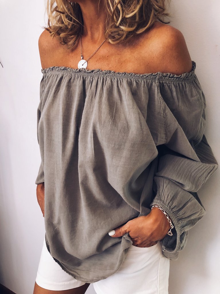 Women's Elastic Pleated Cotton Linen Solid Color Blouses