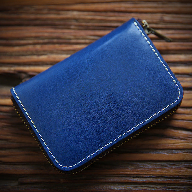 Men's Handmade Retro First Layer Cowhide Zipper Short Coin Purses