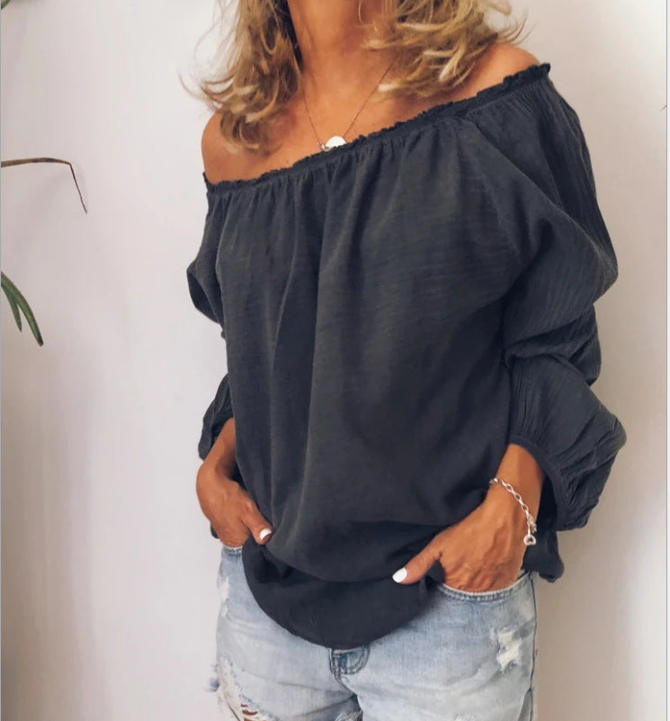 Women's Elastic Pleated Cotton Linen Solid Color Blouses