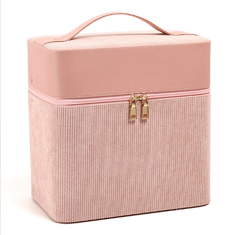 Simple Leather Corduroy Portable Large Capacity Storage Cosmetic Bags