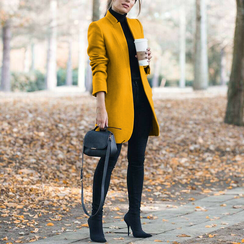 Fashion Solid Color Stand Collar Woolen Coats