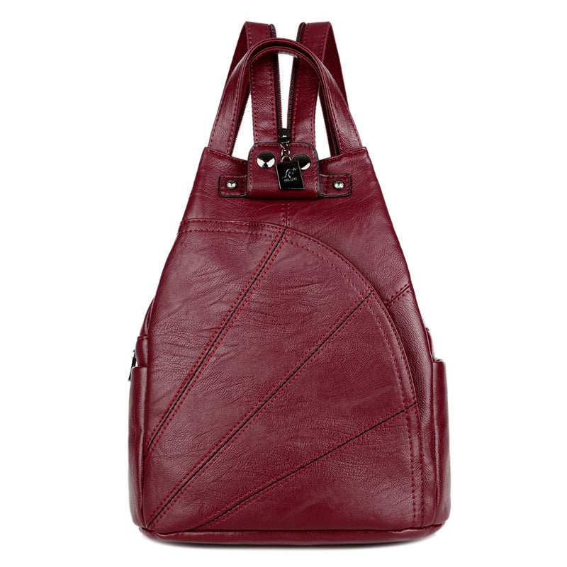 Women's Korean Style Soft Leather Stitching Leisure Bags