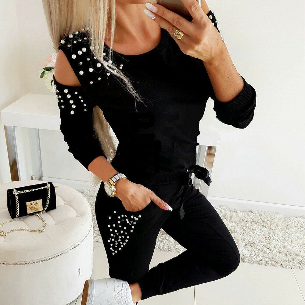 Autumn Sexy Beaded Solid Color Round Suits