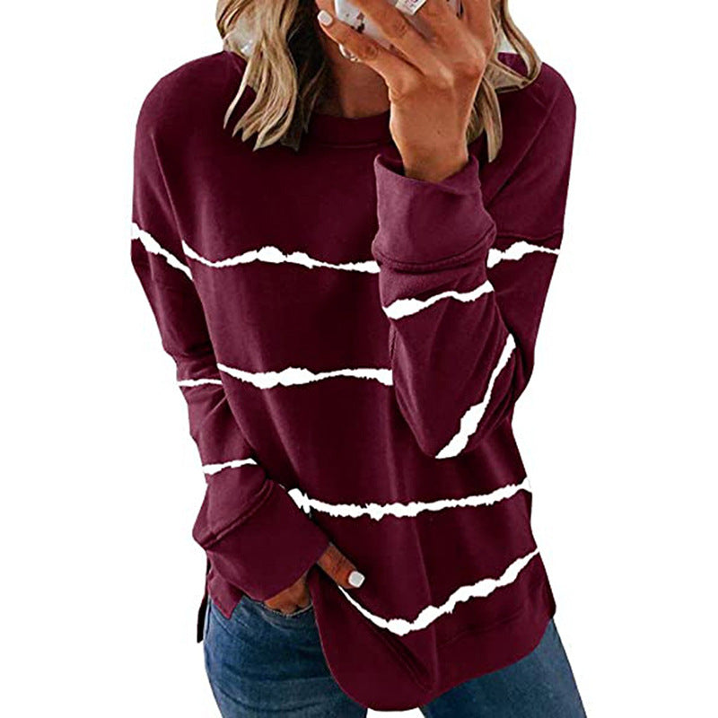 Women's Neck Loose Striped Printed Long Sleeves Sweaters