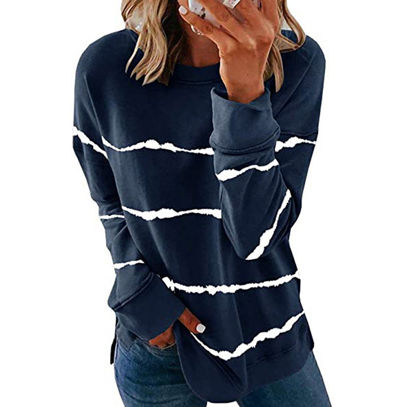 Women's Neck Loose Striped Printed Long Sleeves Sweaters