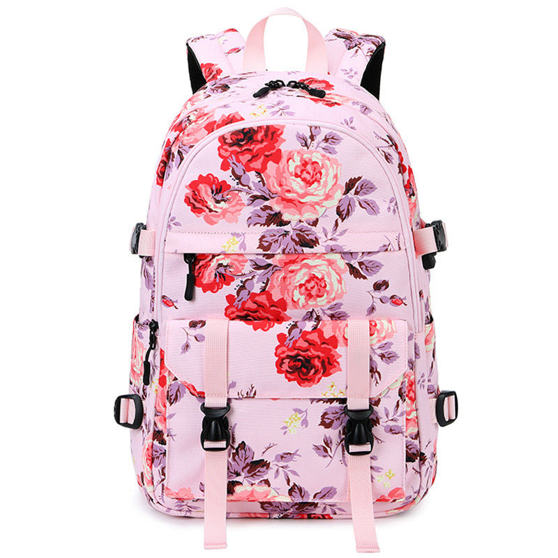 Women's Oxford Cloth Computer Thermal Transfer Flower Backpacks