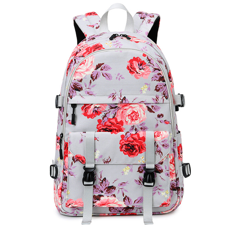 Women's Oxford Cloth Computer Thermal Transfer Flower Backpacks
