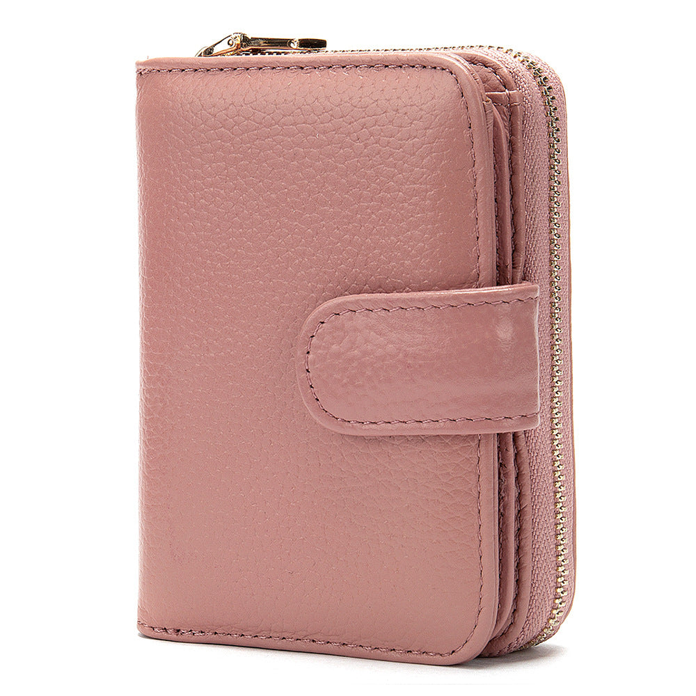 Female Pink Genuine Leather Hand-held Credit Card Holder