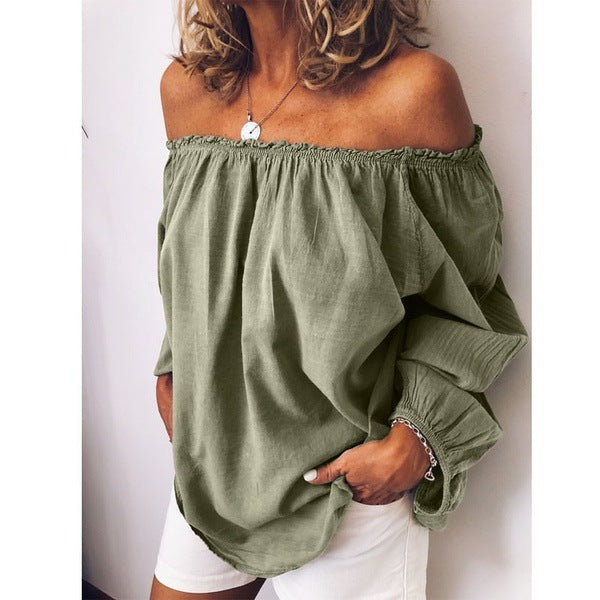 Women's Elastic Pleated Cotton Linen Solid Color Blouses
