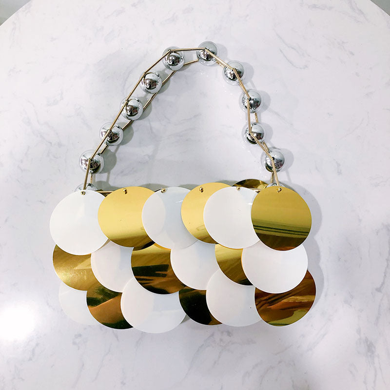 Women's Stringed Pearls Wafer Platinum Sequined Handmade Handbags