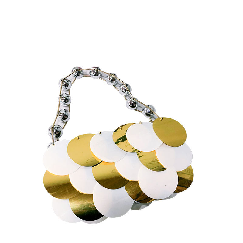 Women's Stringed Pearls Wafer Platinum Sequined Handmade Handbags
