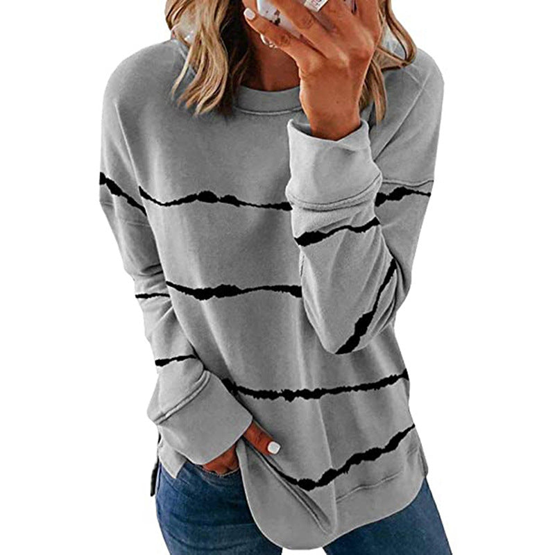 Women's Neck Loose Striped Printed Long Sleeves Sweaters