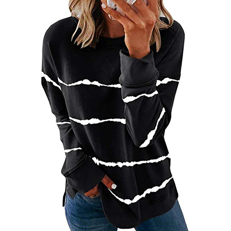Women's Neck Loose Striped Printed Long Sleeves Sweaters
