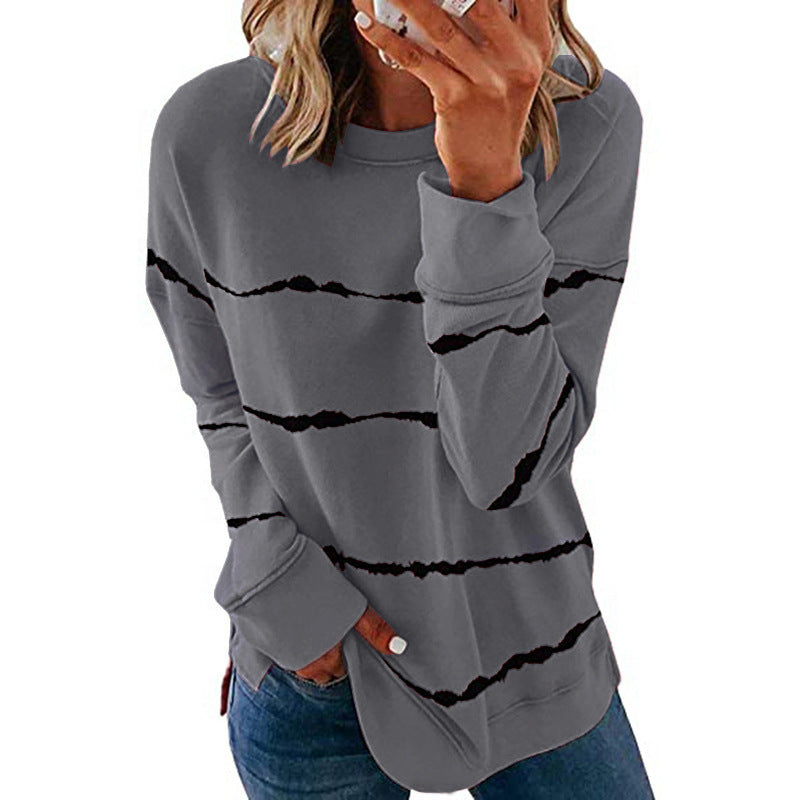 Women's Neck Loose Striped Printed Long Sleeves Sweaters
