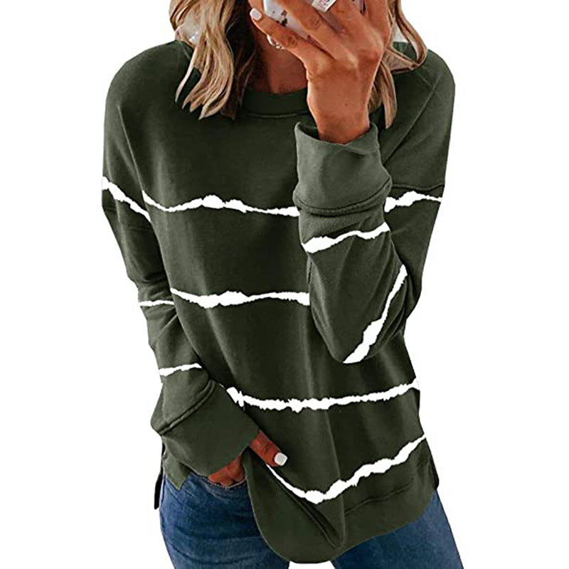 Women's Neck Loose Striped Printed Long Sleeves Sweaters