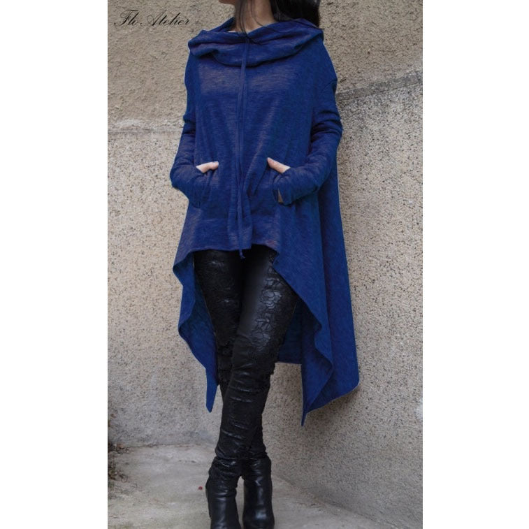 Women's Stitching Solid Color Long Hooded Sleeve Ten Sweaters
