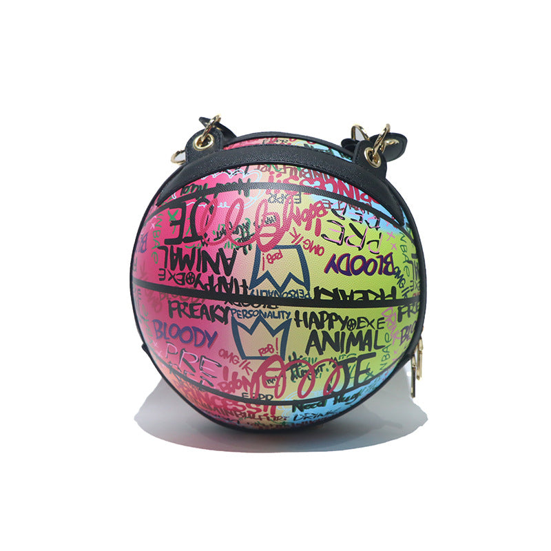 Women's Round Personalized Painted Iti Basketball Chain Bags