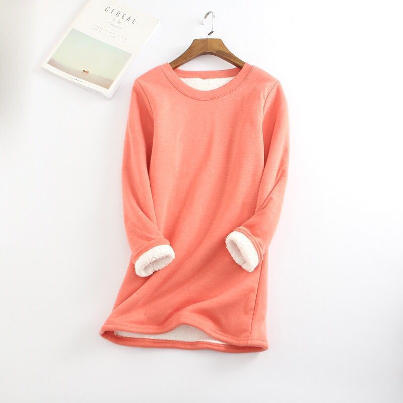 Women's Padded Bottoming Shirt Mid-length Thickened Large Fleece Slim Tops