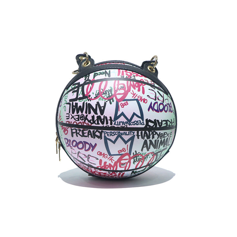 Women's Round Personalized Painted Iti Basketball Chain Bags