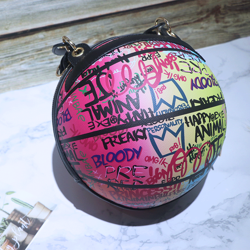 Women's Round Personalized Painted Iti Basketball Chain Bags