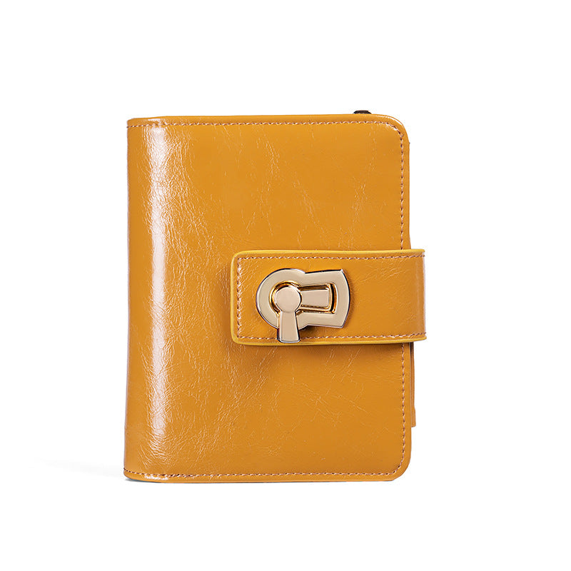 Women's Short Cowhide Zipper Folding One Fashion Ladies Wallets