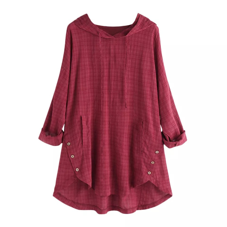 Women's Plaid Long Sleeve Mid-length Solid Color Blouses