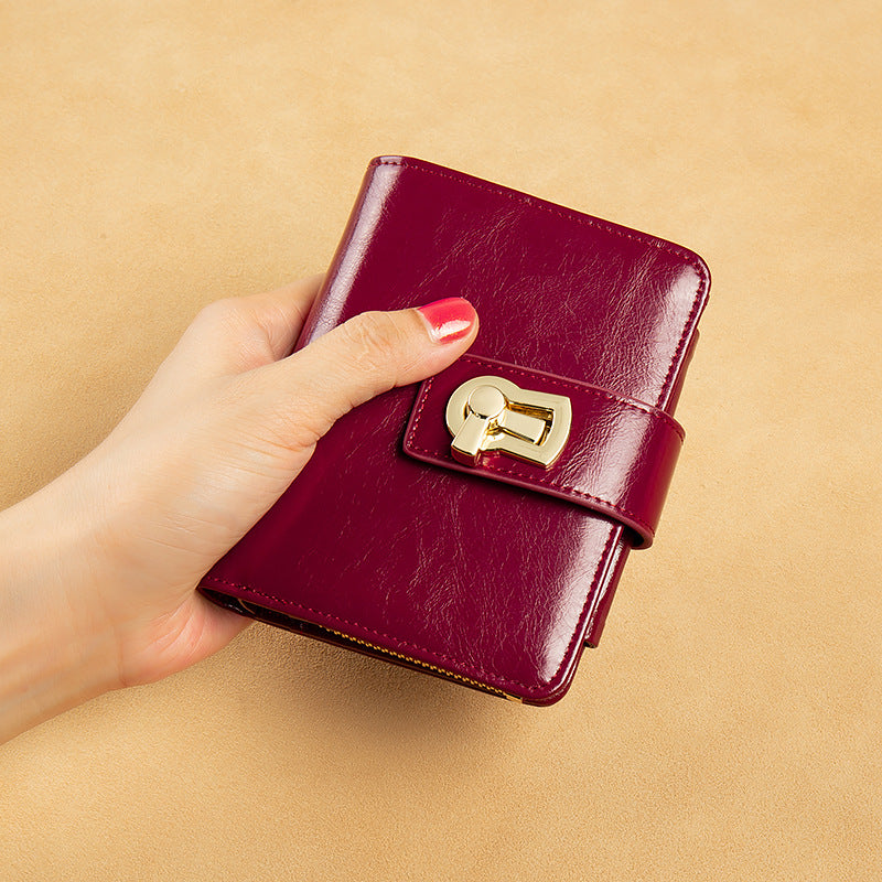 Women's Short Cowhide Zipper Folding One Fashion Ladies Wallets