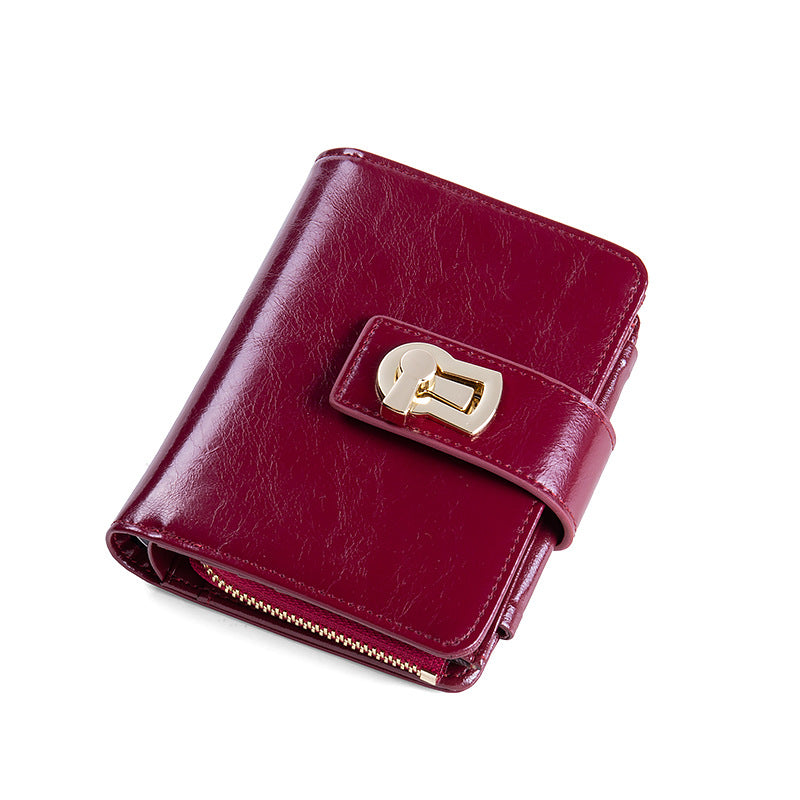 Women's Short Cowhide Zipper Folding One Fashion Ladies Wallets