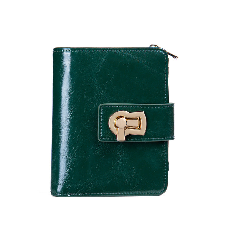 Women's Short Cowhide Zipper Folding One Fashion Ladies Wallets