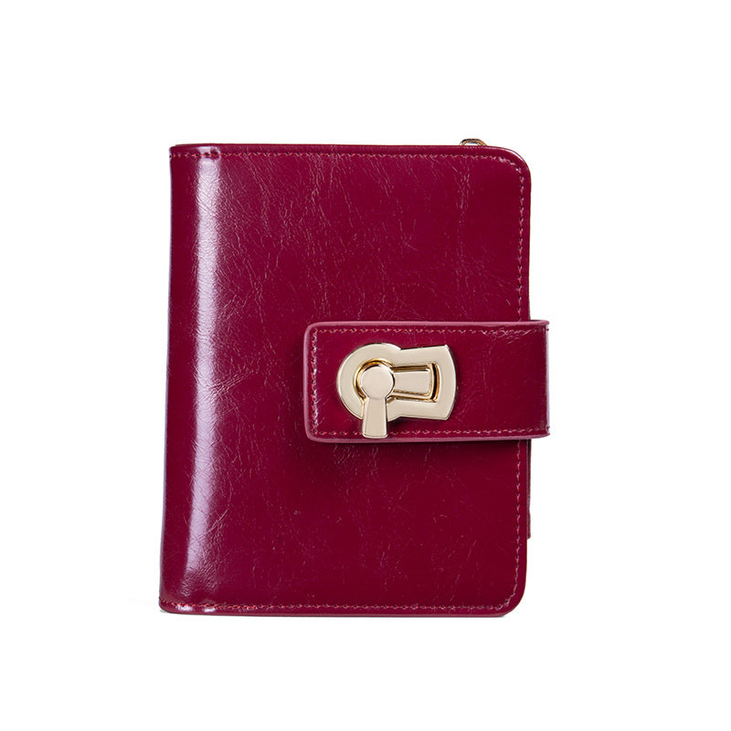 Women's Short Cowhide Zipper Folding One Fashion Ladies Wallets