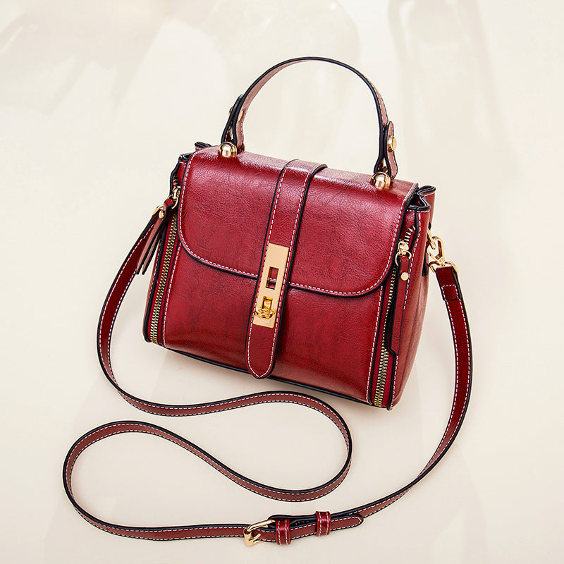 Women's Versatile Simple Oil Wax Leather Fashion Handbags