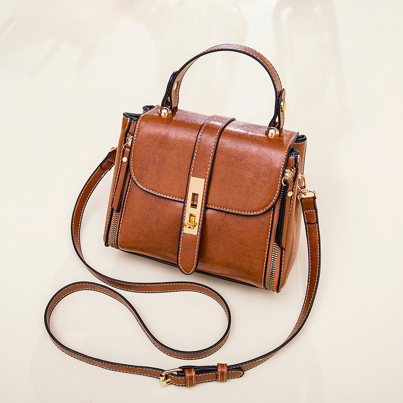 Women's Versatile Simple Oil Wax Leather Fashion Handbags