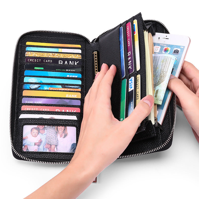 Women's Swiping Leather Large Capacity Long Top Layer Cowhide Ladies Wallets