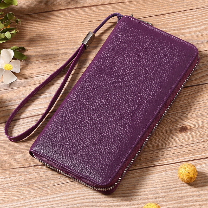 Women's Swiping Leather Large Capacity Long Top Layer Cowhide Ladies Wallets