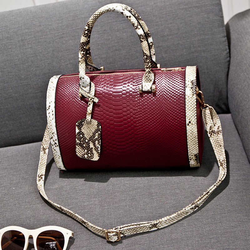 Women's Pillow Fashion Snake Pattern Boston Large Handbags