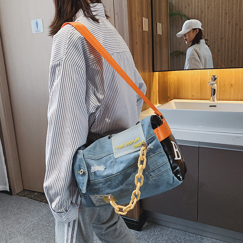 Women's Denim Yoga Portable Storage Trendy Leisure Travel Bags