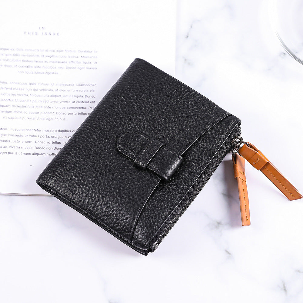 Women's Short Fashion First Layer Cowhide Zipper Ladies Wallets
