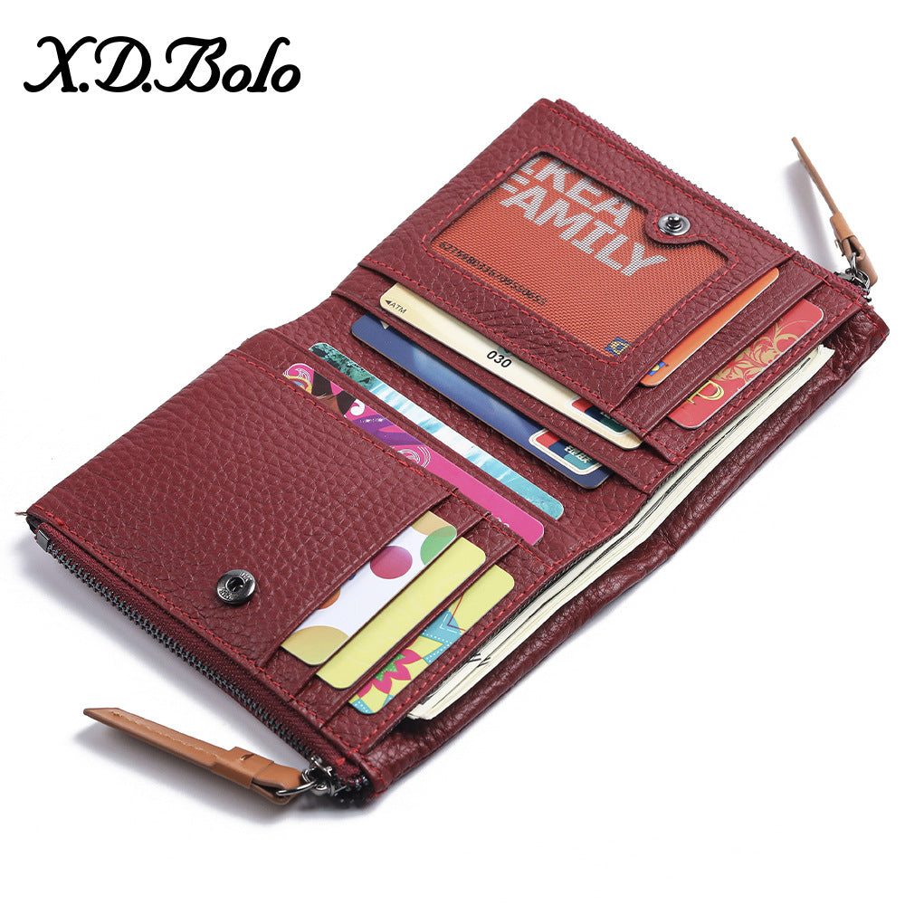 Women's Short Fashion First Layer Cowhide Zipper Ladies Wallets