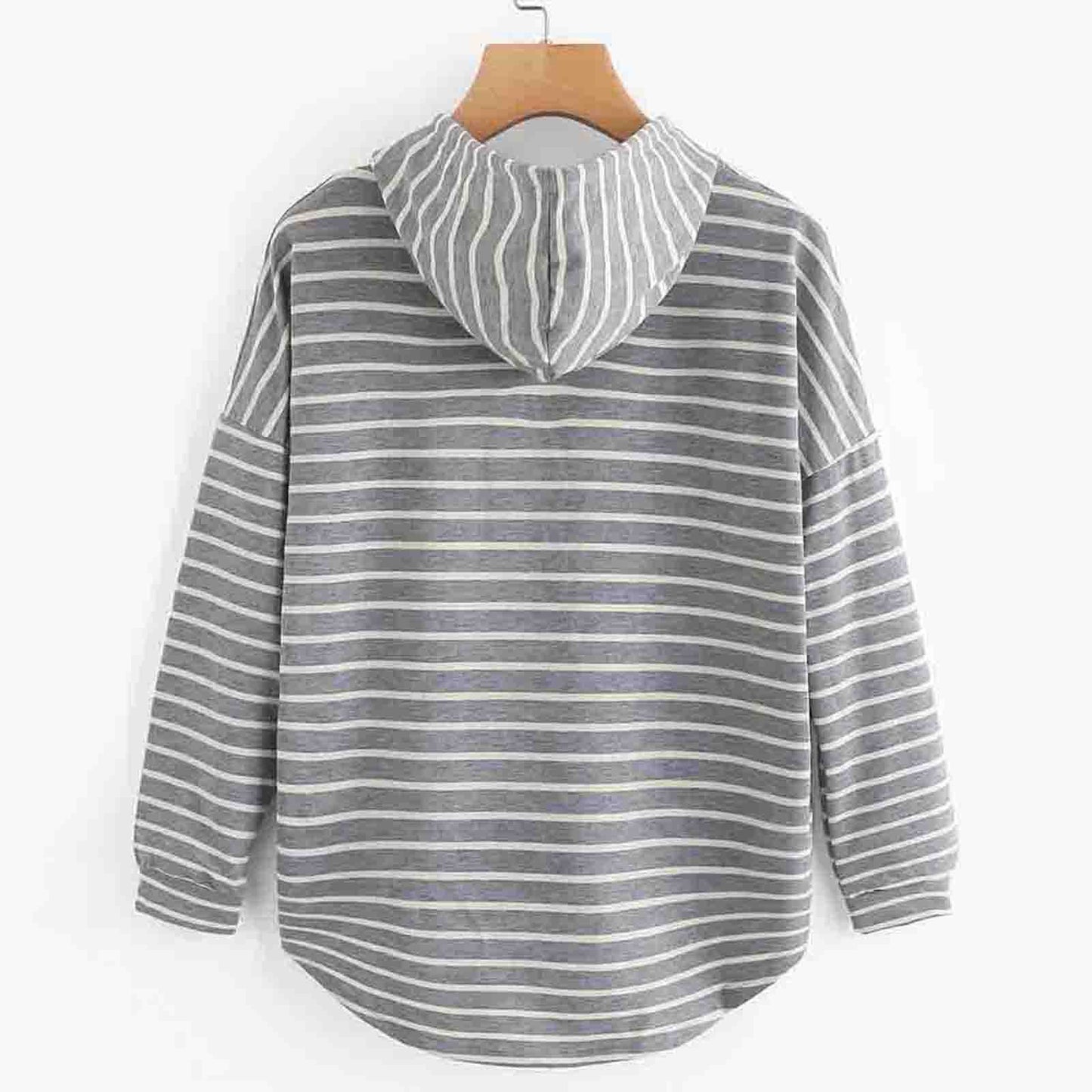 Women's Black White Striped Loose Hooded Knitted Sweaters