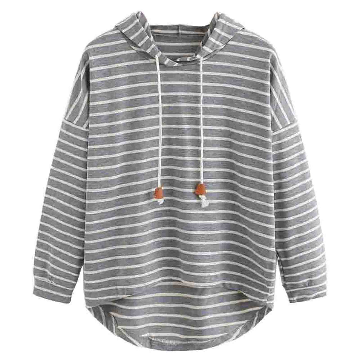 Women's Black White Striped Loose Hooded Knitted Sweaters