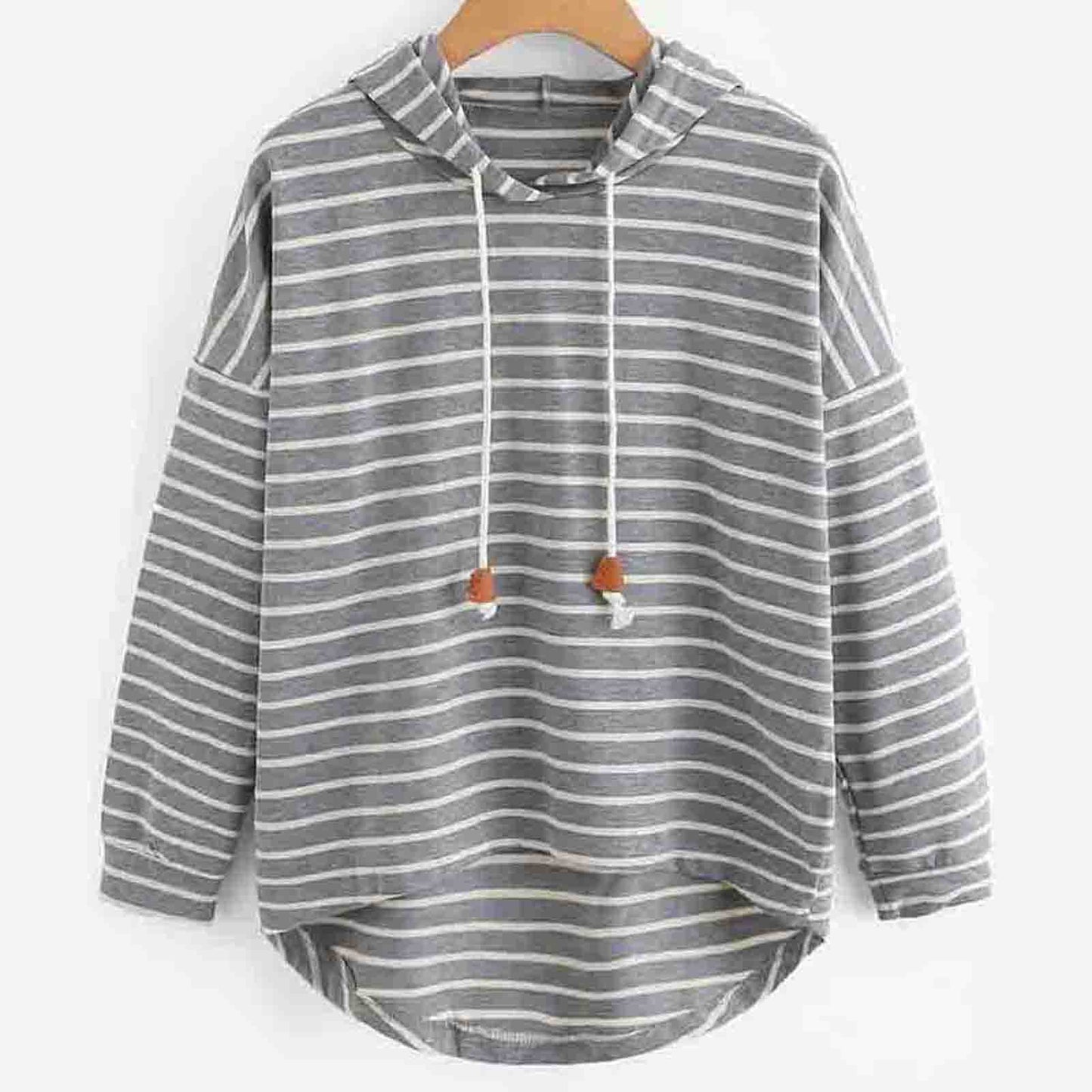 Women's Black White Striped Loose Hooded Knitted Sweaters