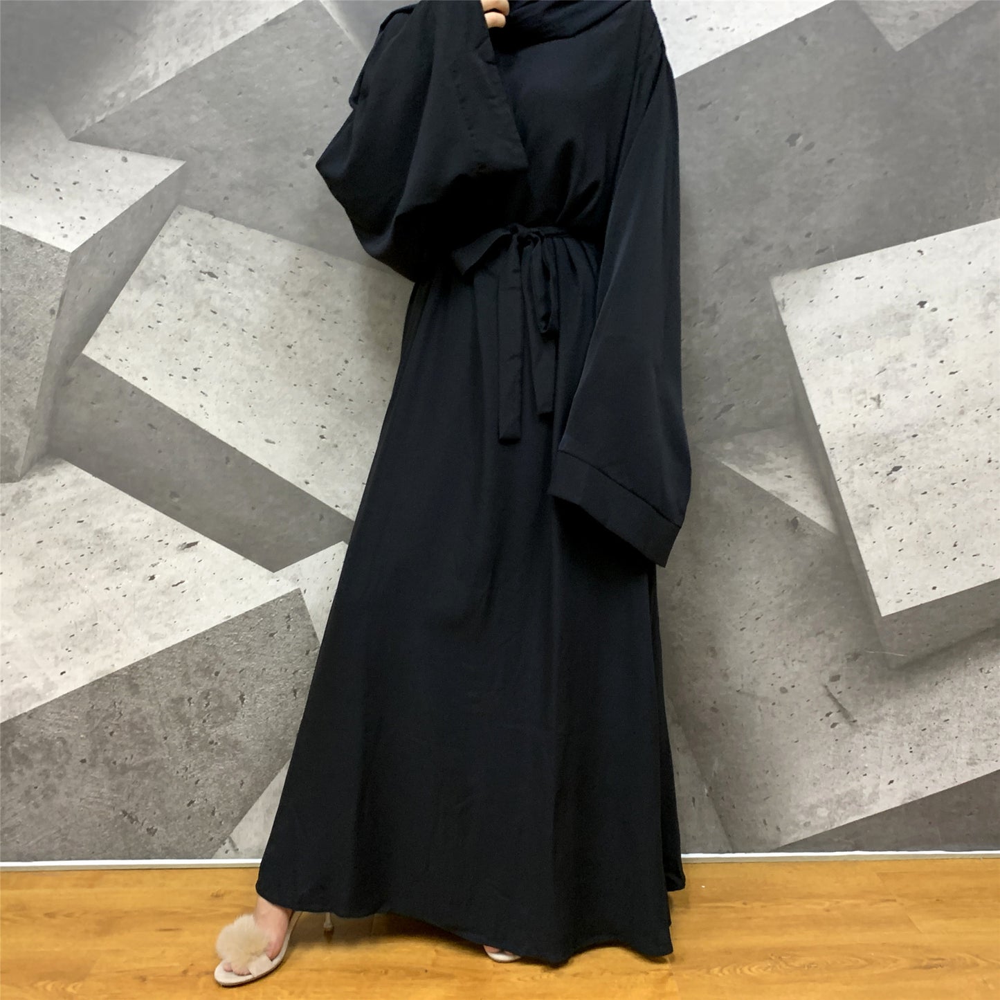 Solid Color Lace Up Muslim Dress Clothing
