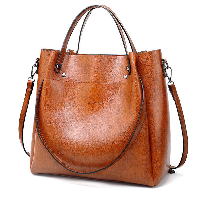Women's Oil Leather Fashion Big Korean Style Bags