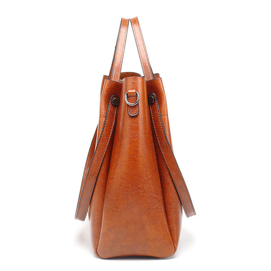 Women's Oil Leather Fashion Big Korean Style Bags