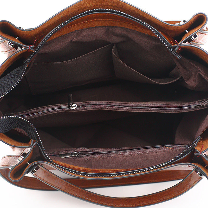 Women's Oil Leather Fashion Big Korean Style Bags