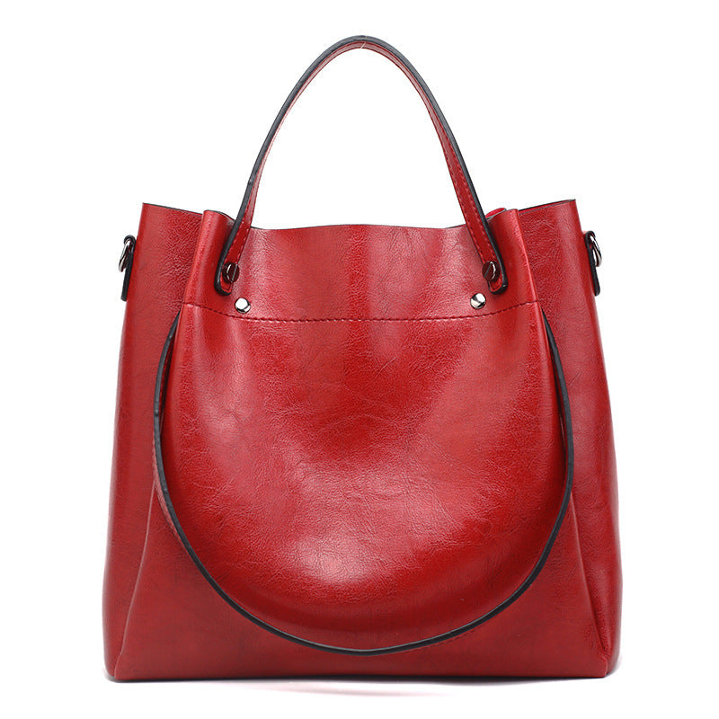 Women's Oil Leather Fashion Big Korean Style Bags