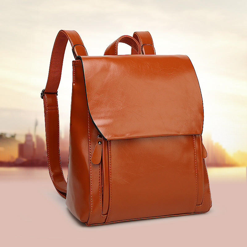 Women's With Leather Oil Wax Retro Style Backpacks