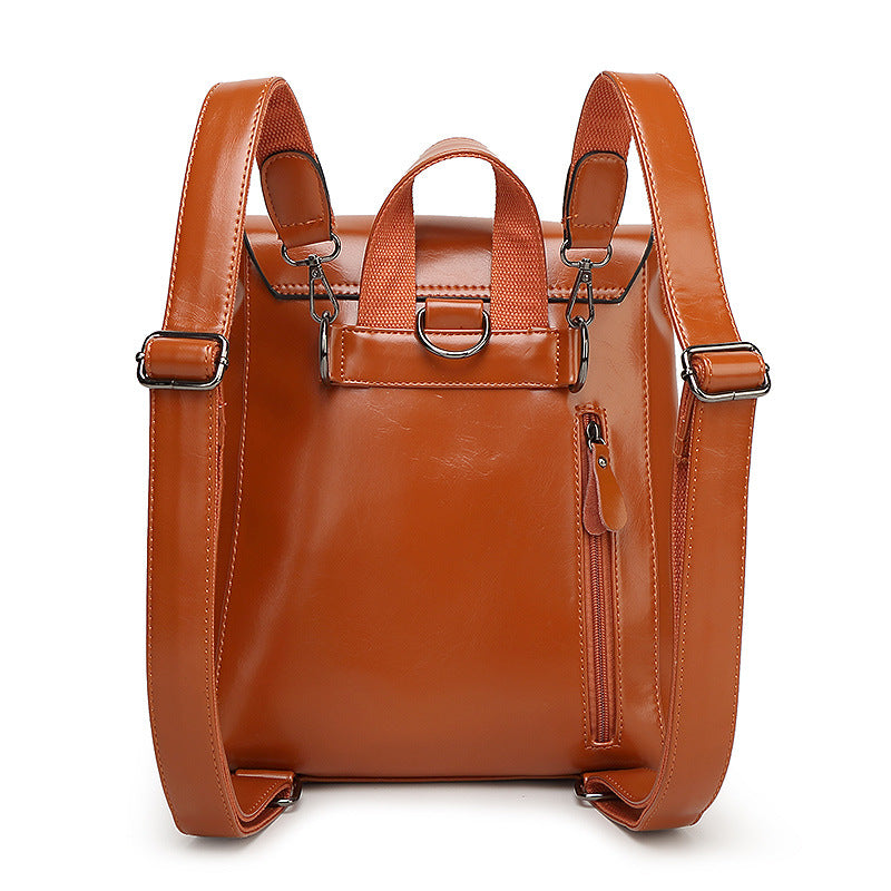 Women's With Leather Oil Wax Retro Style Backpacks