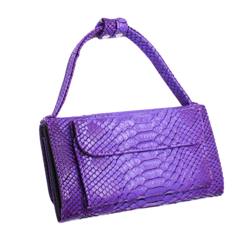 Women's Style Snake Pattern Cowhide Clutch Genuine Leather Chain Ladies Wallets