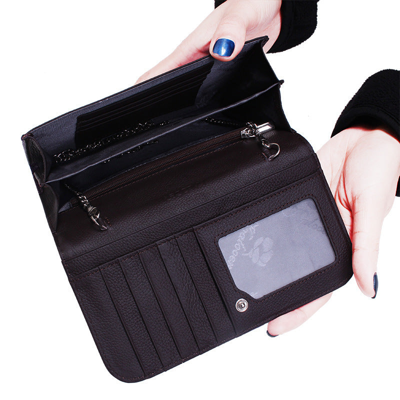 Women's Style Snake Pattern Cowhide Clutch Genuine Leather Chain Ladies Wallets